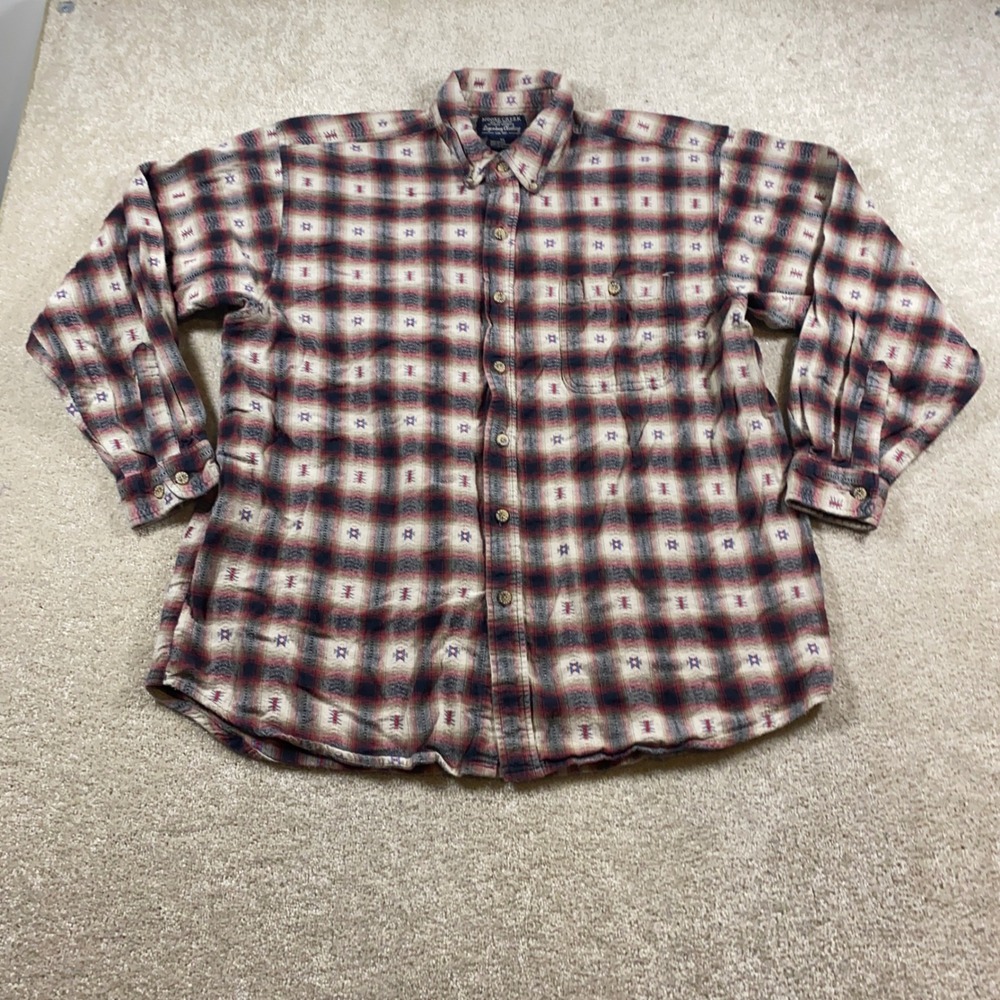 Moose Creek Flannel Shirt Mens XL Red Plaid Southwestern Geometric Heavy Cotton